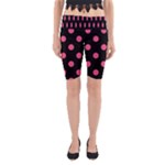 Polka Dots - Dark Pink on Black Yoga Cropped Leggings