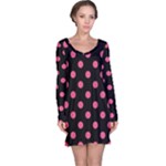 Polka Dots - Dark Pink on Black Long Sleeve Nightdress
