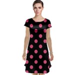 Polka Dots - Dark Pink on Black Cap Sleeve Nightdress