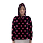 Polka Dots - Dark Pink on Black Hooded Wind Breaker (Women)