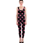 Polka Dots - Dark Pink on Black OnePiece Catsuit