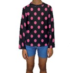 Polka Dots - Dark Pink on Black Kid s Long Sleeve Swimwear