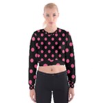Polka Dots - Dark Pink on Black Women s Cropped Sweatshirt