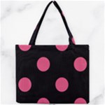 Polka Dots - Dark Pink on Black Mini Tote Bag