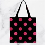 Polka Dots - Dark Pink on Black Zipper Grocery Tote Bag