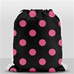 Polka Dots - Dark Pink on Black Drawstring Bag (Small)