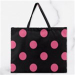 Polka Dots - Dark Pink on Black Zipper Large Tote Bag