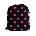 Polka Dots - Dark Pink on Black Drawstring Pouch (XXl)