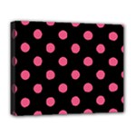 Polka Dots - Dark Pink on Black Deluxe Canvas 20  x 16  (Stretched)
