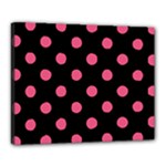 Polka Dots - Dark Pink on Black Canvas 20  x 16  (Stretched)