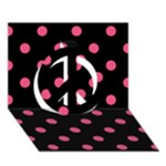 Polka Dots - Dark Pink on Black Peace Sign 3D Greeting Card (7x5)