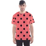 Polka Dots - Black on Pastel Red Men s Sport Mesh Tee