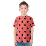 Polka Dots - Black on Pastel Red Kid s Cotton Tee