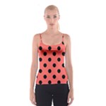 Polka Dots - Black on Pastel Red Spaghetti Strap Top