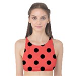 Polka Dots - Black on Pastel Red Tank Bikini Top