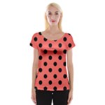 Polka Dots - Black on Pastel Red Women s Cap Sleeve Top