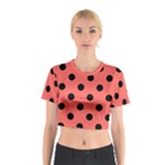 Polka Dots - Black on Pastel Red Cotton Crop Top