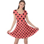 Polka Dots - Black on Pastel Red Cap Sleeve Dress