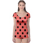 Polka Dots - Black on Pastel Red Boyleg Leotard (Ladies)