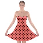 Polka Dots - Black on Pastel Red Strapless Bra Top Dress