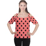 Polka Dots - Black on Pastel Red Women s Cutout Shoulder Tee