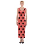 Polka Dots - Black on Pastel Red Fitted Maxi Dress