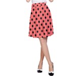 Polka Dots - Black on Pastel Red A-Line Skirt