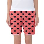 Polka Dots - Black on Pastel Red Women s Basketball Shorts