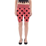 Polka Dots - Black on Pastel Red Yoga Cropped Leggings