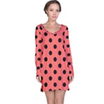 Polka Dots - Black on Pastel Red Long Sleeve Nightdress