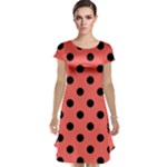 Polka Dots - Black on Pastel Red Cap Sleeve Nightdress