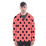 Polka Dots - Black on Pastel Red Hooded Wind Breaker (Men)