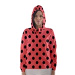 Polka Dots - Black on Pastel Red Hooded Wind Breaker (Women)