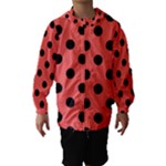 Polka Dots - Black on Pastel Red Hooded Wind Breaker (Kids)