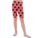 Polka Dots - Black on Pastel Red Kid s Mid Length Swim Shorts