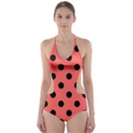 Polka Dots - Black on Pastel Red Cut-Out One Piece Swimsuit