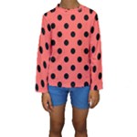 Polka Dots - Black on Pastel Red Kid s Long Sleeve Swimwear