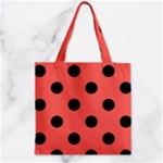 Polka Dots - Black on Pastel Red Zipper Grocery Tote Bag