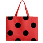 Polka Dots - Black on Pastel Red Zipper Mini Tote Bag