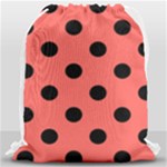 Polka Dots - Black on Pastel Red Drawstring Bag (Large)