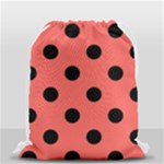 Polka Dots - Black on Pastel Red Drawstring Bag (Small)