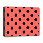 Polka Dots - Black on Pastel Red Deluxe Canvas 20  x 16  (Stretched)