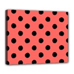 Polka Dots - Black on Pastel Red Deluxe Canvas 24  x 20  (Stretched)