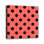 Polka Dots - Black on Pastel Red Mini Canvas 6  x 6  (Stretched)