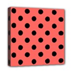 Polka Dots - Black on Pastel Red Mini Canvas 8  x 8  (Stretched)