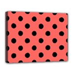 Polka Dots - Black on Pastel Red Canvas 14  x 11  (Stretched)