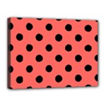 Polka Dots - Black on Pastel Red Canvas 16  x 12  (Stretched)