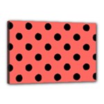 Polka Dots - Black on Pastel Red Canvas 18  x 12  (Stretched)