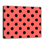 Polka Dots - Black on Pastel Red Canvas 20  x 16  (Stretched)