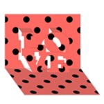 Polka Dots - Black on Pastel Red LOVE 3D Greeting Card (7x5)